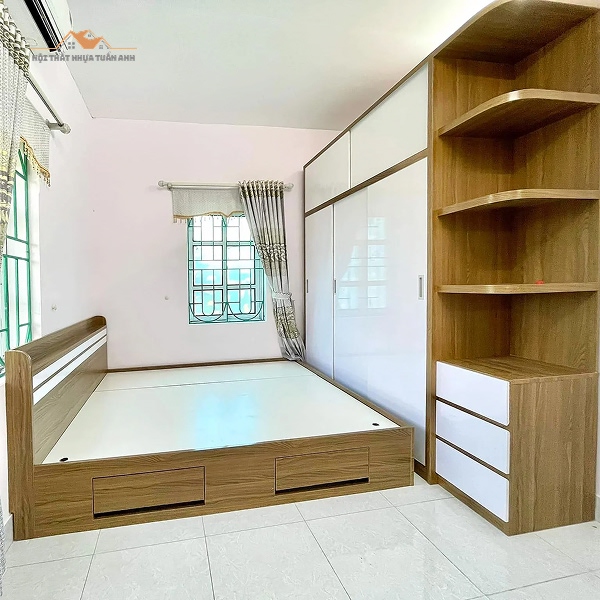 Giường nhựa giả gỗ sang trọng, màu sắc tinh tế