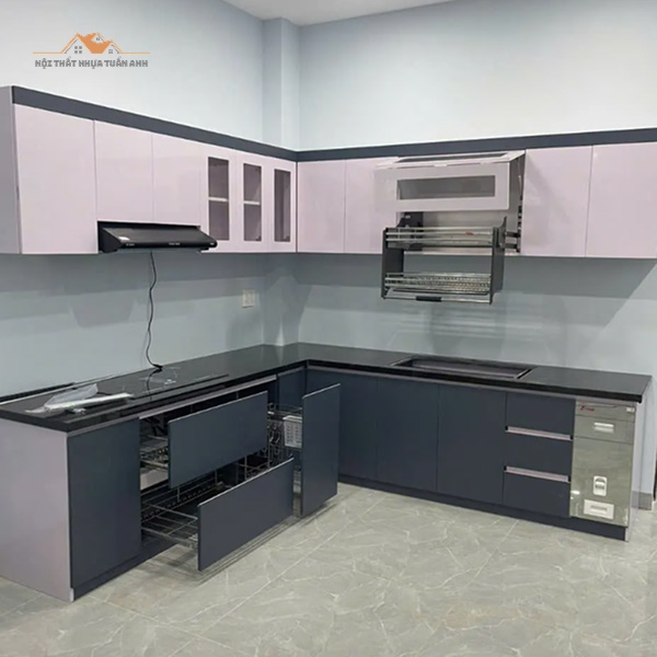 Mẫu tủ bếp chữ L tiết kiệm diện tích