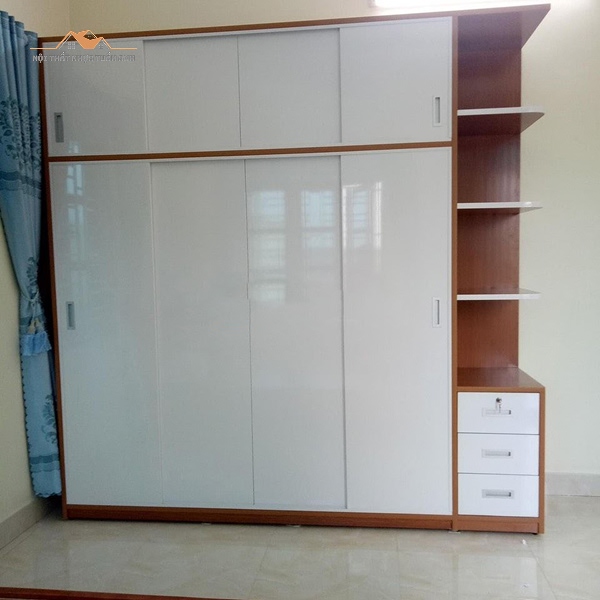tủ nhựa quần áo 4 cánh tối giản màu trắng kem